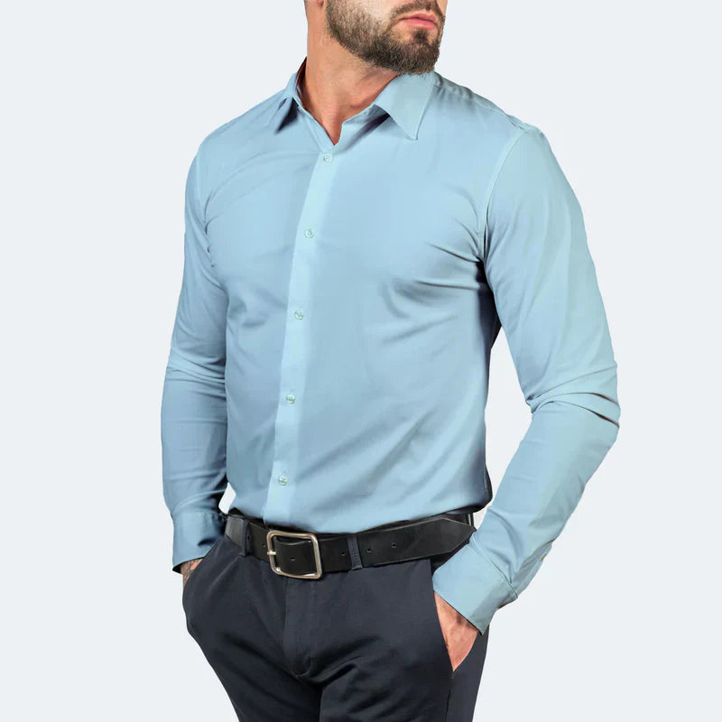 Chemise Infroissable à Coupe Ajustée Bleue Claire - Mentigio