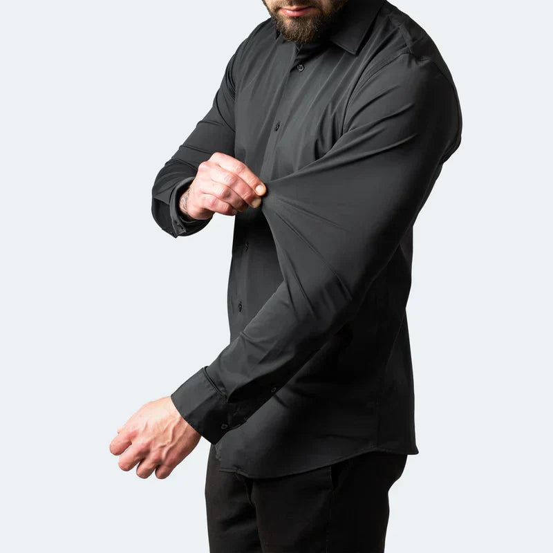 Chemise Infroissable à Coupe Ajustée Noire - Mentigio